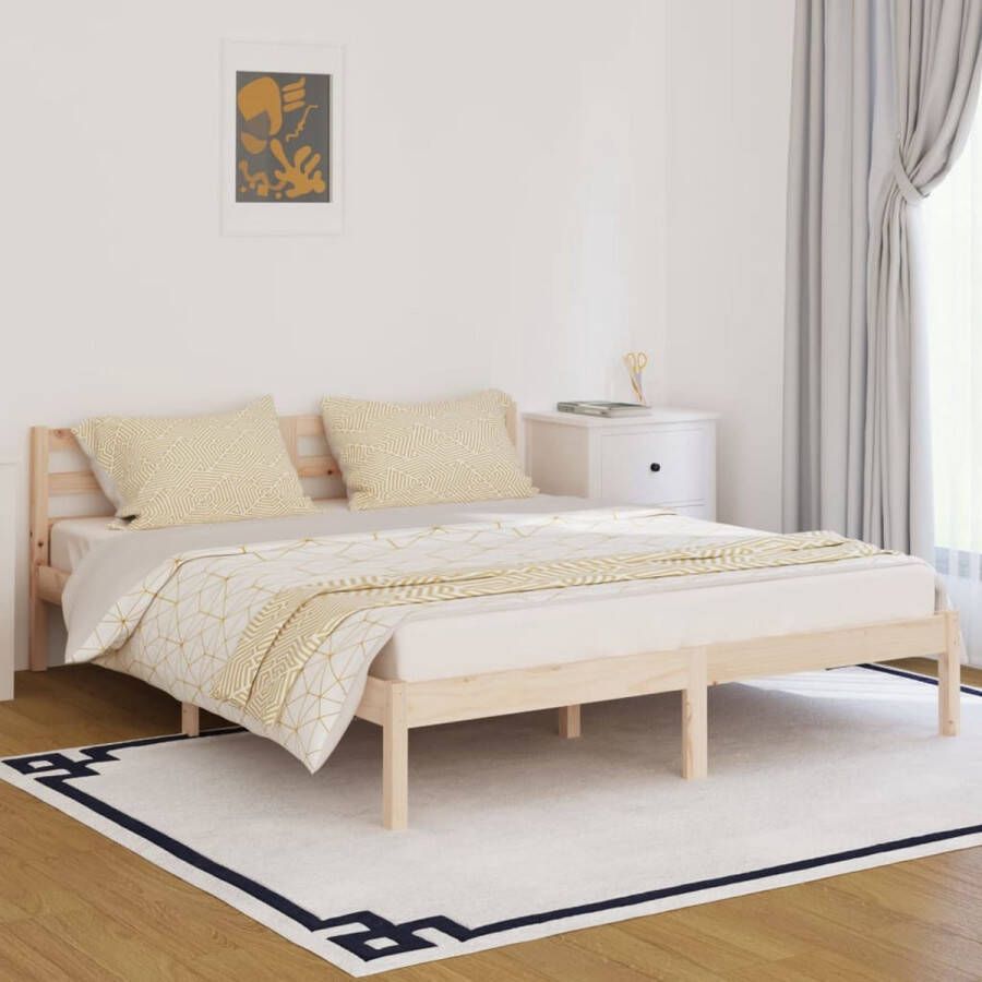 The Living Store Houten Bedframe Modern Bedroom Bedframe Afmeting- 205.5 x 165.5 x 69.5 cm Ken- Massief grenenhout