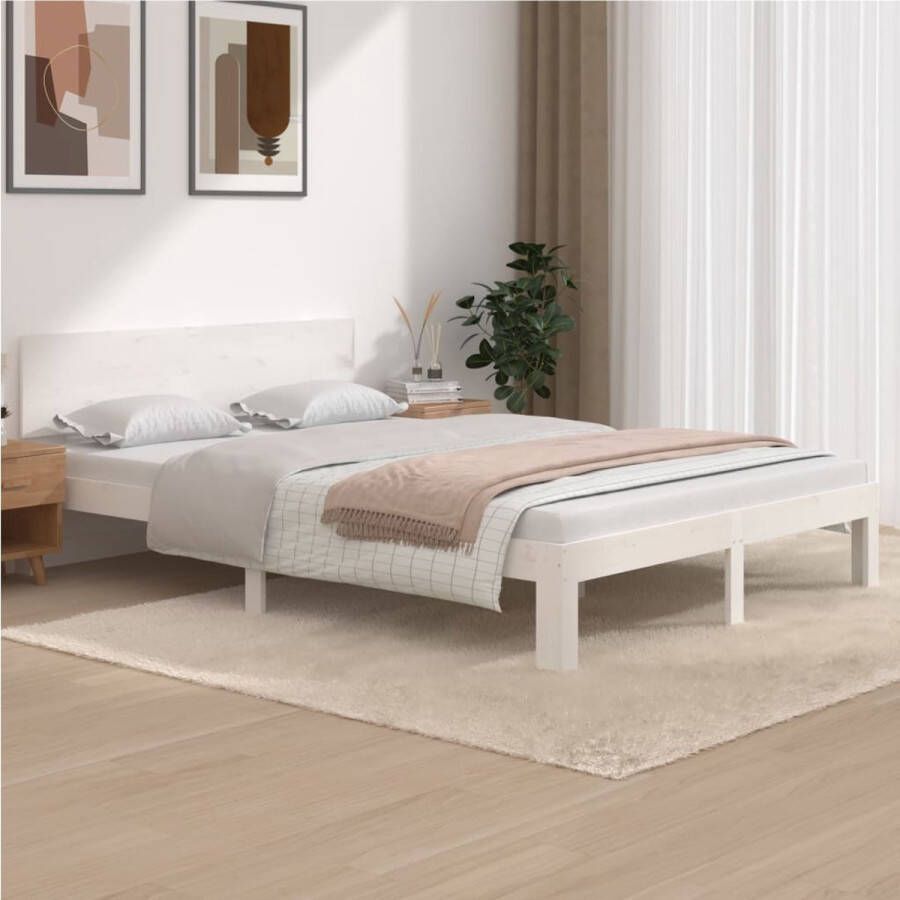 The Living Store Houten Bedframe Modern Bedroom Bedframes 205.5 x 143.5 x 69.5 cm Massief grenenhout met Stevige Lattenbodem