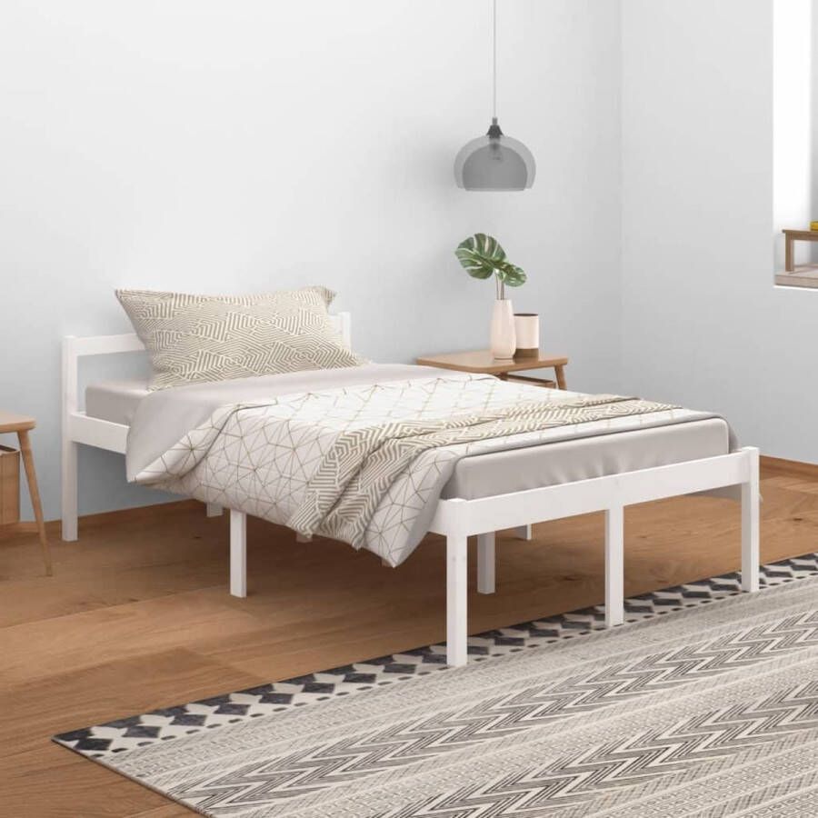 The Living Store Houten Bedframe Modern Slaapkamer 205.5 x 125.5 x 70.5 cm Kleur- Wit