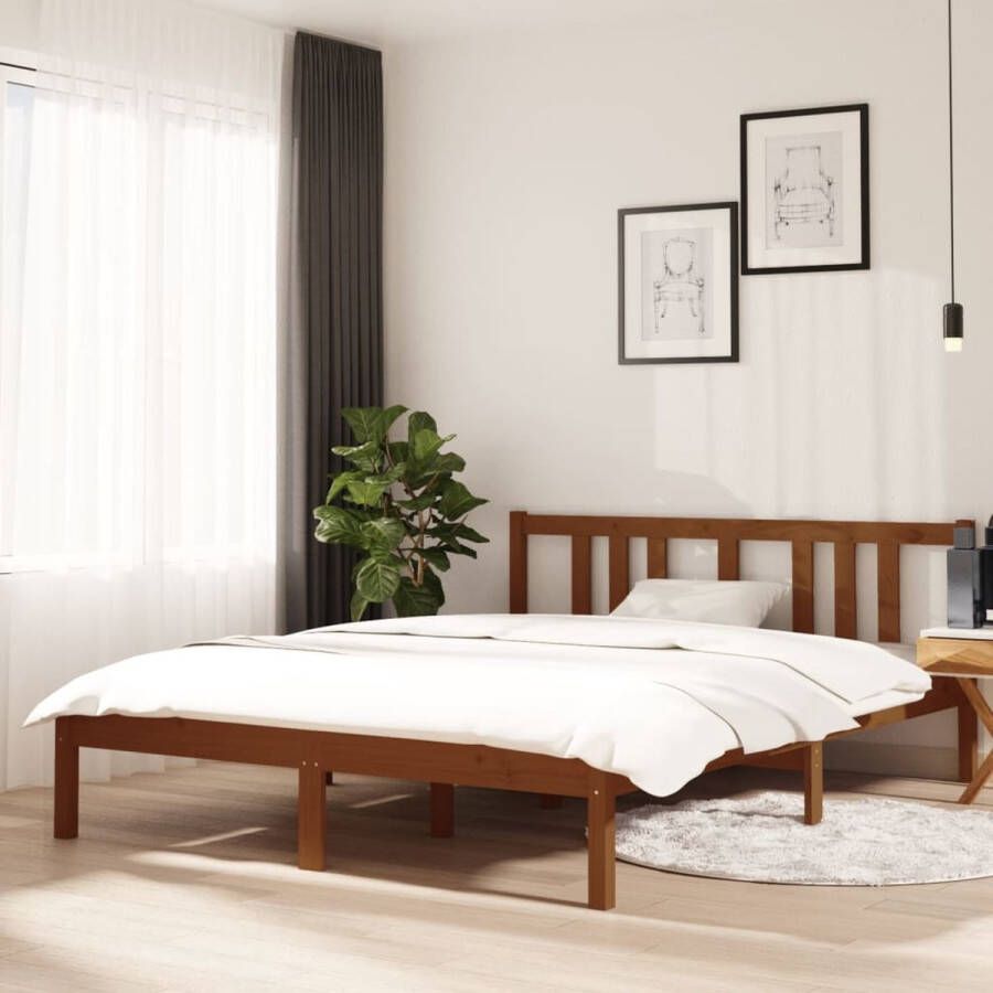 The Living Store Houten Bedframe Modern Slaapkamer Afmeting- 195.5 x 145.5 x 69.5 cm Ken- Hoogwaardig massief grenenhout Kleur- Honingbruin