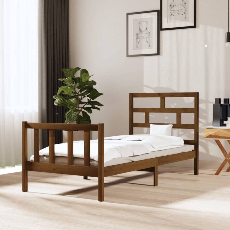 The Living Store Houten Bedframe Modern slaapkamermeubilair 205.5 x 105.5 x 69.5 cm Kleur- Honingbruin