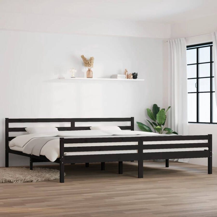 The Living Store Bedframe massief hout zwart 200x200 cm Bedframe Bedframes Bed Bedbodem Ledikant Bed Frame Massief Houten Bedframe Slaapmeubel Tweepersoonsbed Bedden Bedbodems