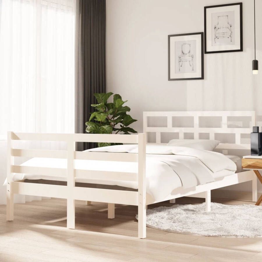 The Living Store Bedframe massief grenenhout wit 120x200 cm Bedframe Bedframes Bed Bedbodem Ledikant Bed Frame Massief Houten Bedframe Slaapmeubel Tweepersoonsbed Bedden Bedbodems