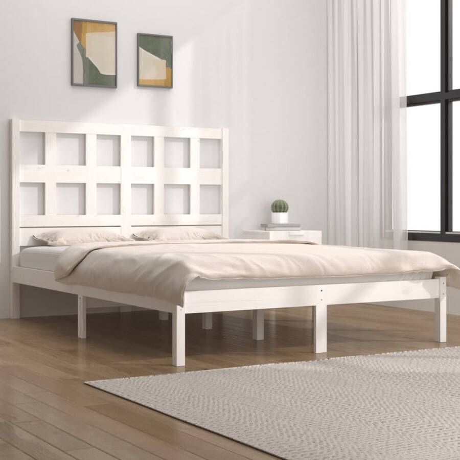 The Living Store Bedframe massief grenenhout wit 160x200 cm Bedframe Bedframes Bed Bedbodem Ledikant Bed Frame Massief Houten Bedframe Slaapmeubel Tweepersoonsbed Bedden Bedbodems - Foto 2