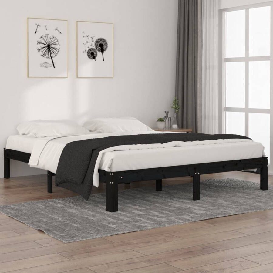The Living Store Bedframe massief grenenhout zwart 160x200 cm Bedframe Bedframes Bed Bedbodem Ledikant Bed Frame Massief Houten Bedframe Slaapmeubel Tweepersoonsbed Bedden Bedbodems
