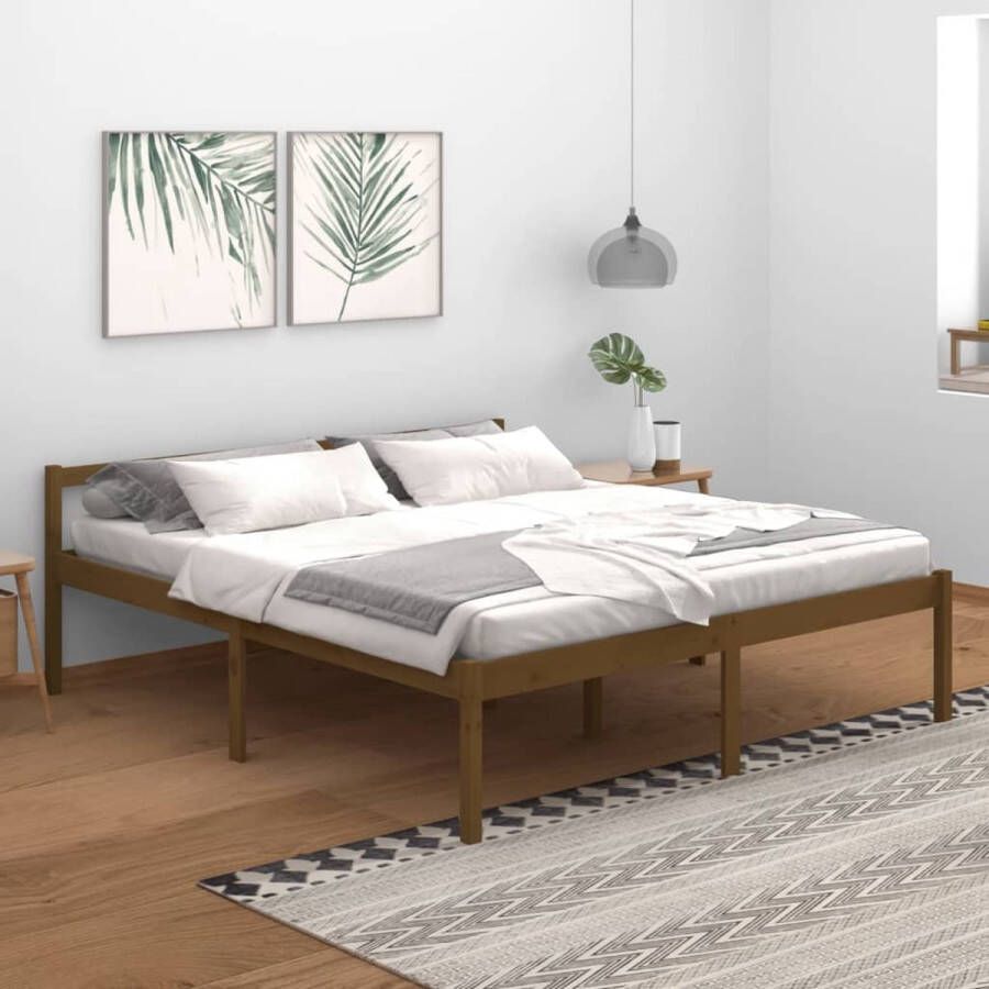 The Living Store Bedframe grenenhout honingbruin 180x200 cm 6FT super king Bedframe Bedframes Bed Bedbodem Ledikant Bed Frame Massief Houten Bedframe Slaapmeubel Tweepersoonsbed Bedden Bedbodems