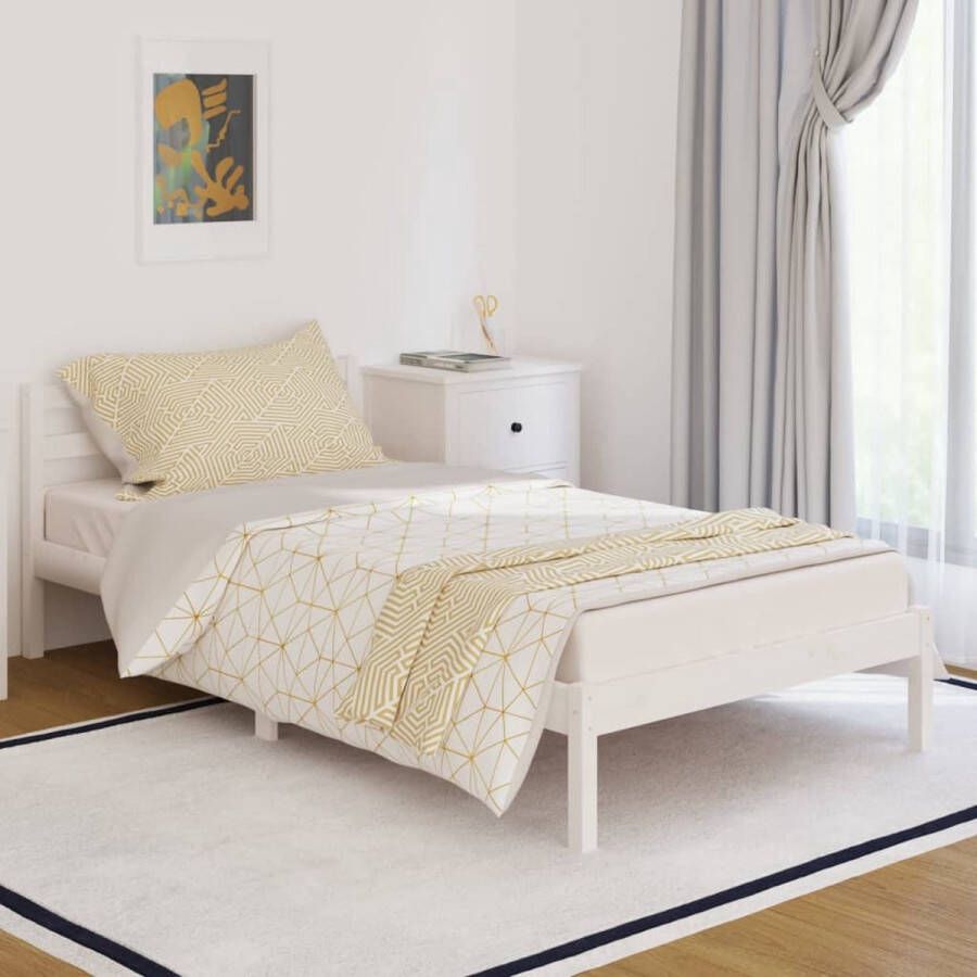 The Living Store Houten Bedframe Moderne Slaapkamer 205.5 x 105.5 x 69.5 cm Kleur- Wit Materiaal- Massief Grenenhout Modern Bed Frame Houten Bed Grenenhouten Bed Wit Bed King Size Bed
