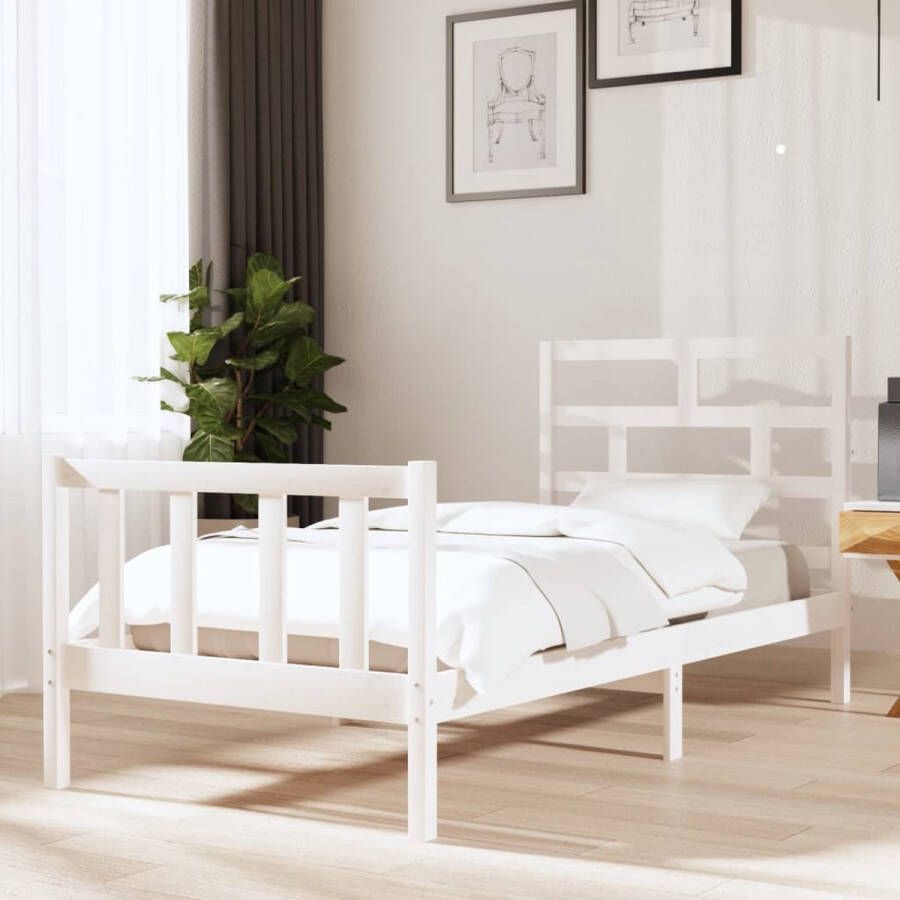 The Living Store Bedframe massief grenenhout wit 90x200 cm Bedframe Bedframes Bed Bedbodem Ledikant Bed Frame Massief Houten Bedframe Slaapmeubel Eenpersoonsbed Bedden Bedbodems