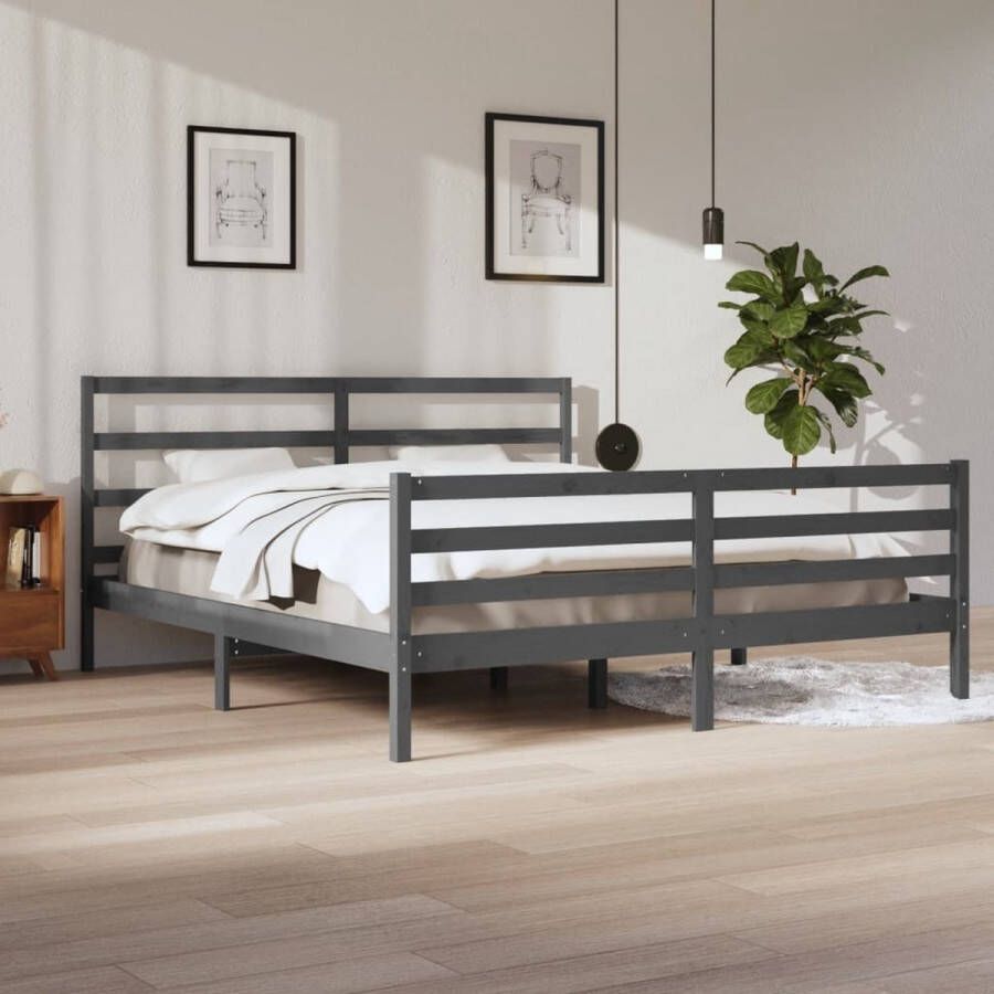 The Living Store Houten Bedframe naam Bedden 205.5 x 205.5 x 100 cm 200 x 200 cm Kleur- Grijs