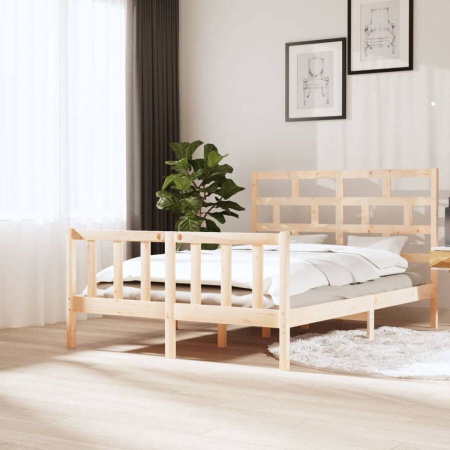 The Living Store Houten Bedframe Onbehandeld Grenenhout Bedframes 155.5 x 205.5 x 69.5 cm Rustiek design