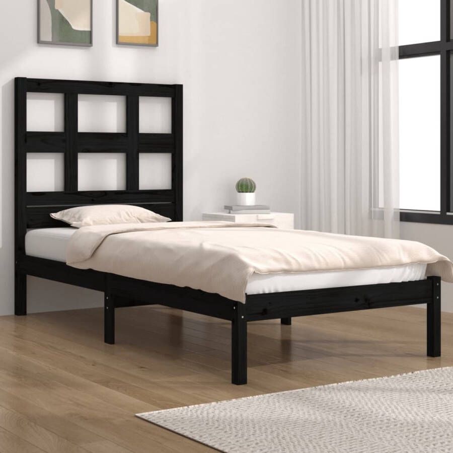The Living Store Bedframe massief grenenhout zwart 100x200 cm Bedframe Bedframes Bed Bedbodem Ledikant Bed Frame Massief Houten Bedframe Slaapmeubel Eenpersoonsbed Bedden Bedbodems