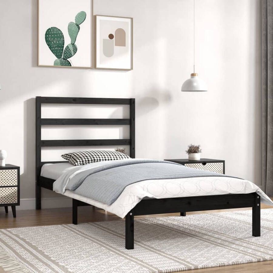 The Living Store Bedframe massief hout zwart 90x190 cm 3FT Single Bedframe Bedframes Bed Bedbodem Ledikant Bed Frame Massief Houten Bedframe Slaapmeubel Eenpersoonsbed Bedden Bedbodems - Foto 2