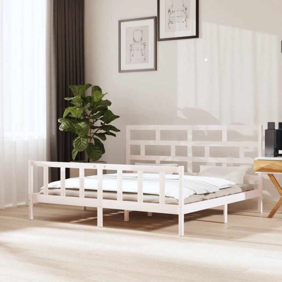 The Living Store Bedframe massief grenenhout wit 180x200 cm 6FT Super King Bedframe Bedframes Bed Bedbodem Ledikant Bed Frame Massief Houten Bedframe Slaapmeubel Tweepersoonsbed Bedden Bedbodems