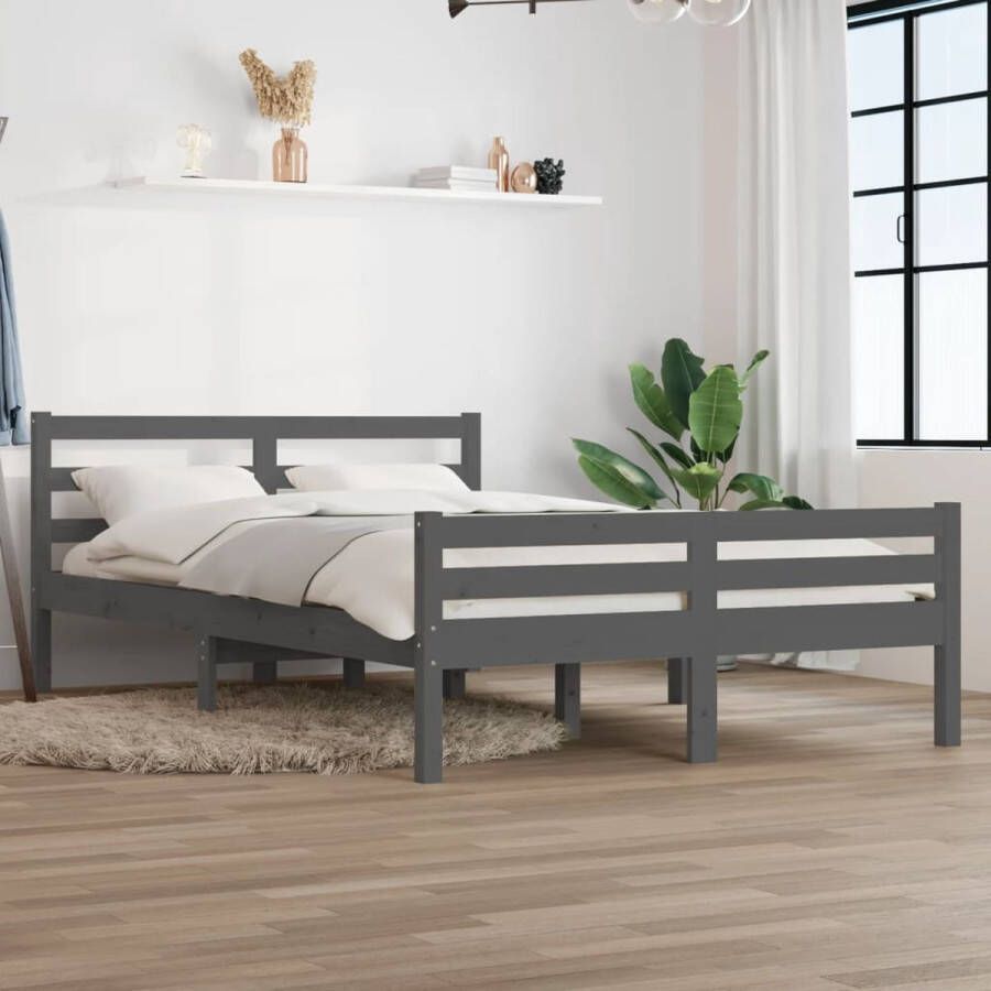 The Living Store Houten Bedframe Praktisch en decoratief Massief grenenhout Stabiel en comfortabel Grijs 205.5 x 125.5 x 69.5 cm Geschikt voor 120 x 200 cm matras Montage vereist