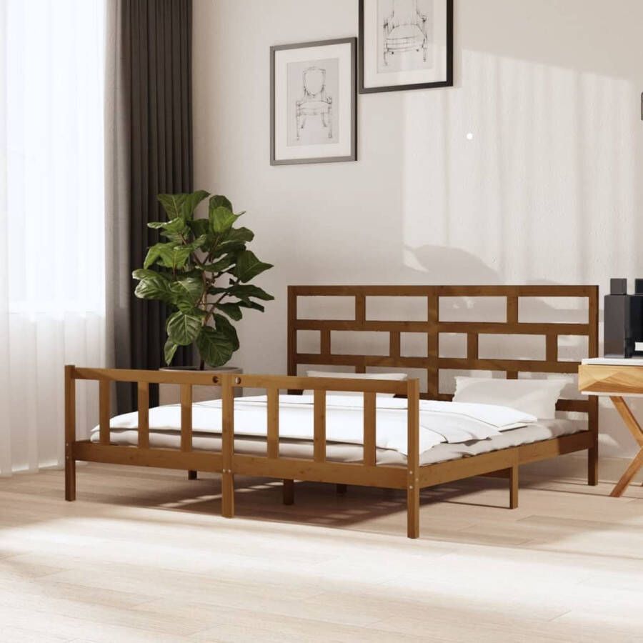 The Living Store Bedframe grenenhout honingbruin 180x200 cm 6FT Super King Bedframe Bedframes Bed Bedbodem Ledikant Bed Frame Massief Houten Bedframe Slaapmeubel Tweepersoonsbed Bedden Bedbodems