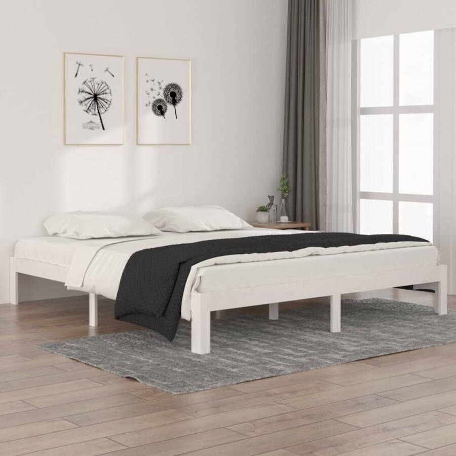 The Living Store Bedframe massief hout wit 180x200 cm 6FT Super King Bedframe Bedframes Bed Bedbodem Ledikant Bed Frame Massief Houten Bedframe Slaapmeubel Bedden Bedbodems Ledikanten
