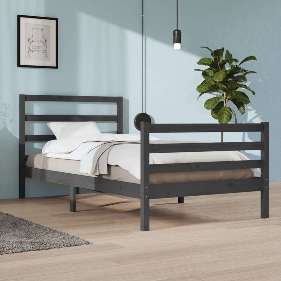 The Living Store Bedframe massief grenenhout grijs 100x200 cm Bedframe Bedframes Bed Bedbodem Ledikant Bed Frame Massief Houten Bedframe Slaapmeubel Bedden Bedbodems Ledikanten - Foto 2