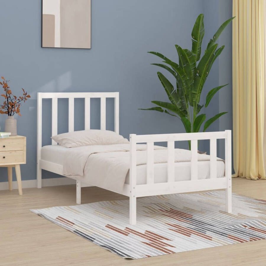 The Living Store Houten Bedframe Tijdloos Ontwerp Bed 205.5 x 106 x 100 cm Kleur- Wit