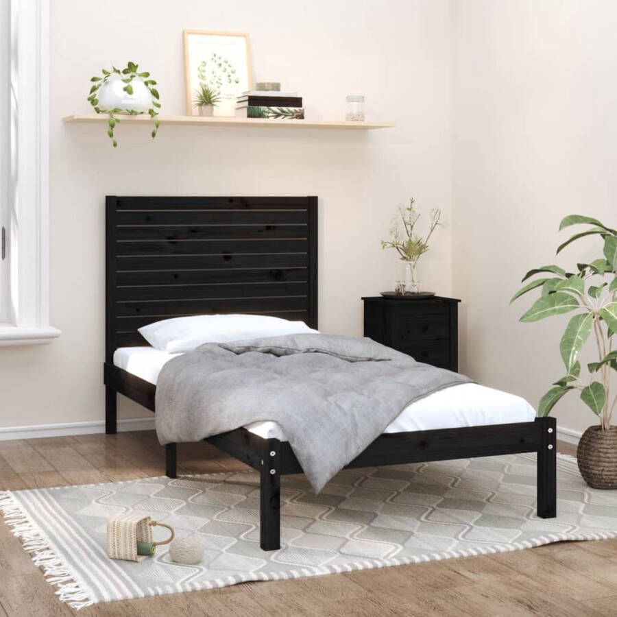 The Living Store Houten Bedframe Tijdloos Ontwerp Bed Afmeting- 205.5 x 106 x 100 cm Kleur- Zwart