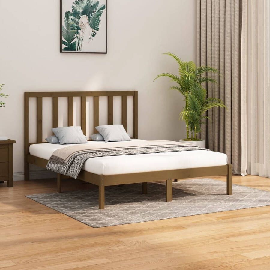 The Living Store Houten Bedframe Tijdloos Ontwerp Bed Afmeting- 205.5 x 146 x 100 cm Ken- Honingbruin