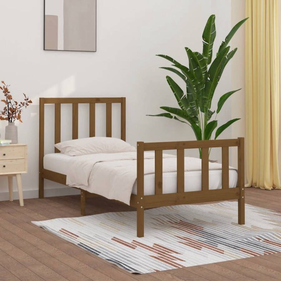 The Living Store Houten Bedframe Timeless Bedden Afmeting- 205.5 x 96 x 100 cm Kleur- Honingbruin