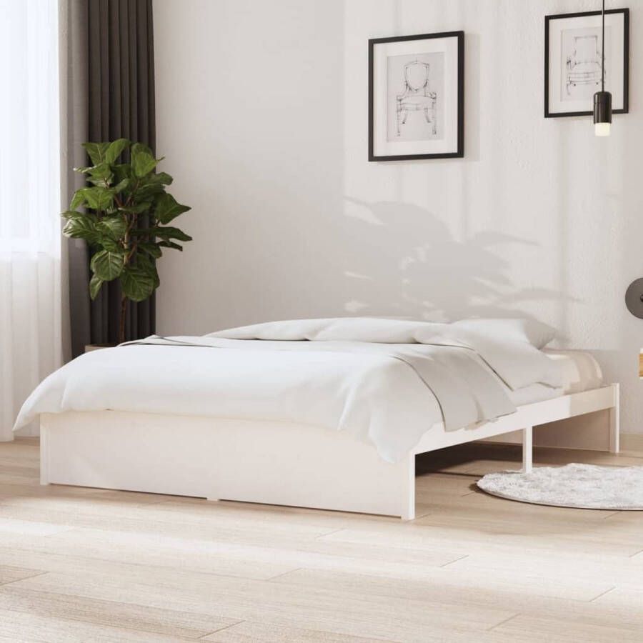 The Living Store Houten Bedframe Wit 195.5x145.5x31 cm Massief Grenenhout Met Stevige Lattenbodem Geschikt voor Matras 140x190 cm Houten Bedframe Wit Bedframe Enkel Bed Modern Bedframe Stapelbare Bedbodems