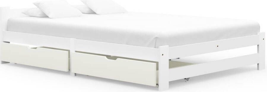 The Living Store Houten Bedframe Wit 204 x 187 x 55 cm Met 2 Lades