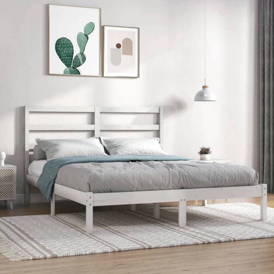 The Living Store Bedframe massief grenenhout wit 160x200 cm Bedframe Bedframes Bed Bedbodem Ledikant Bed Frame Massief Houten Bedframe Slaapmeubel Tweepersoonsbed Bedden Bedbodems - Foto 2