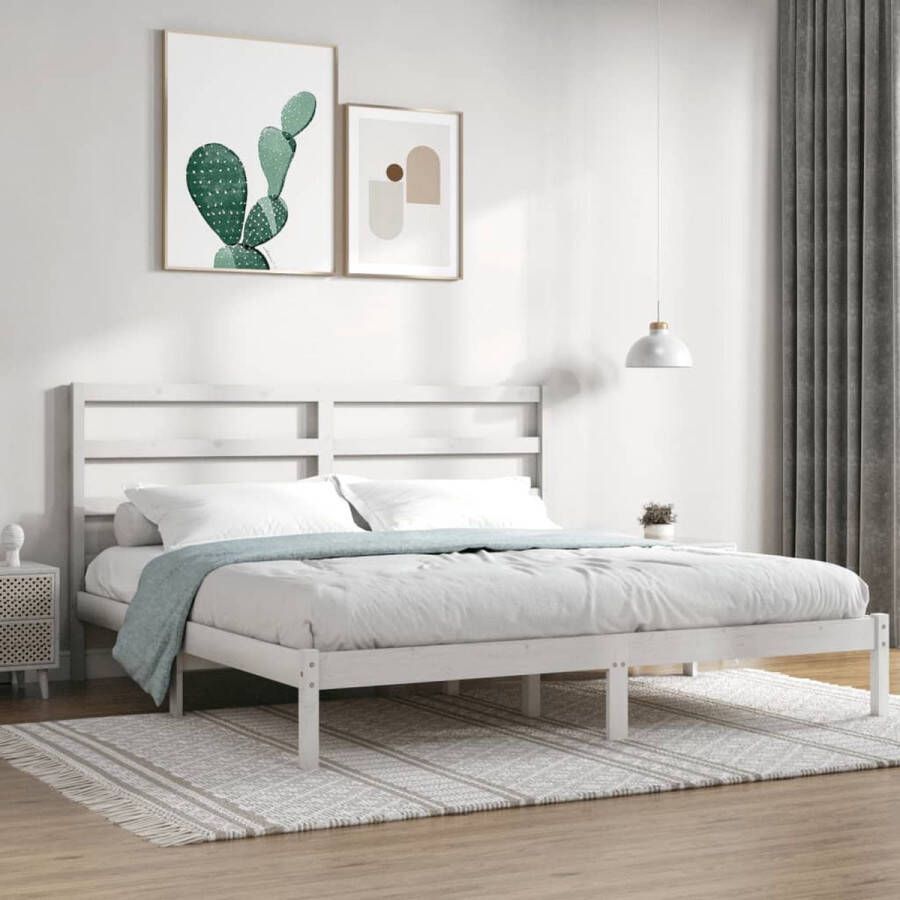 The Living Store Bedframe massief hout wit 180x200 cm 6FT Super King Bedframe Bedframes Bed Bedbodem Ledikant Bed Frame Massief Houten Bedframe Slaapmeubel Tweepersoonsbed Bedden Bedbodems - Foto 2