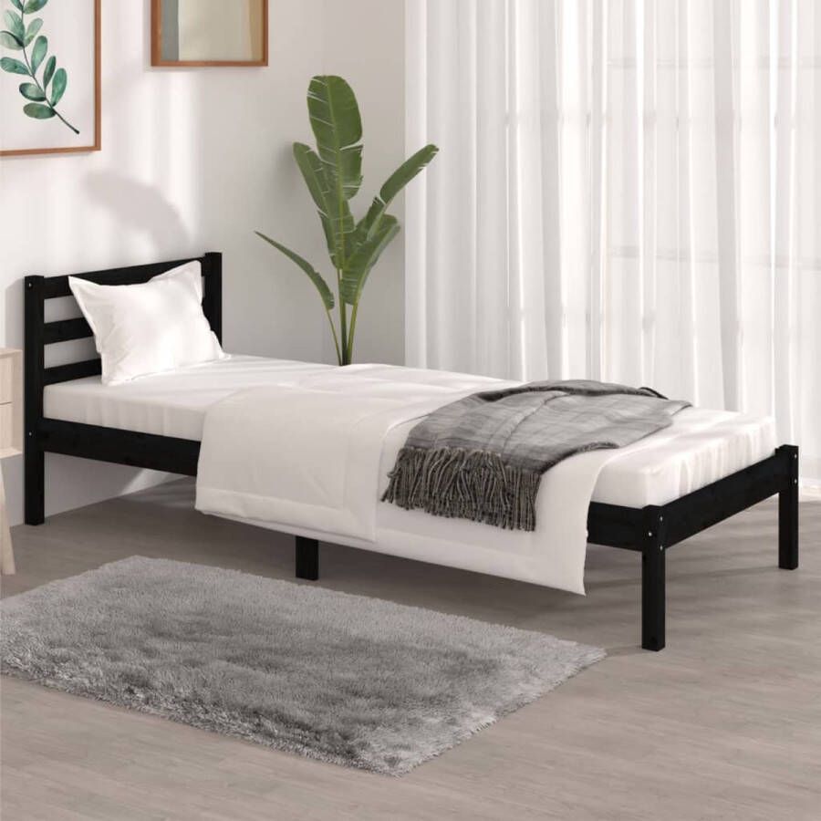 The Living Store Houten Bedframe Zwart 195.5 x 80.5 x 69.5 cm Massief Grenenhout Stevig Lattenbodem