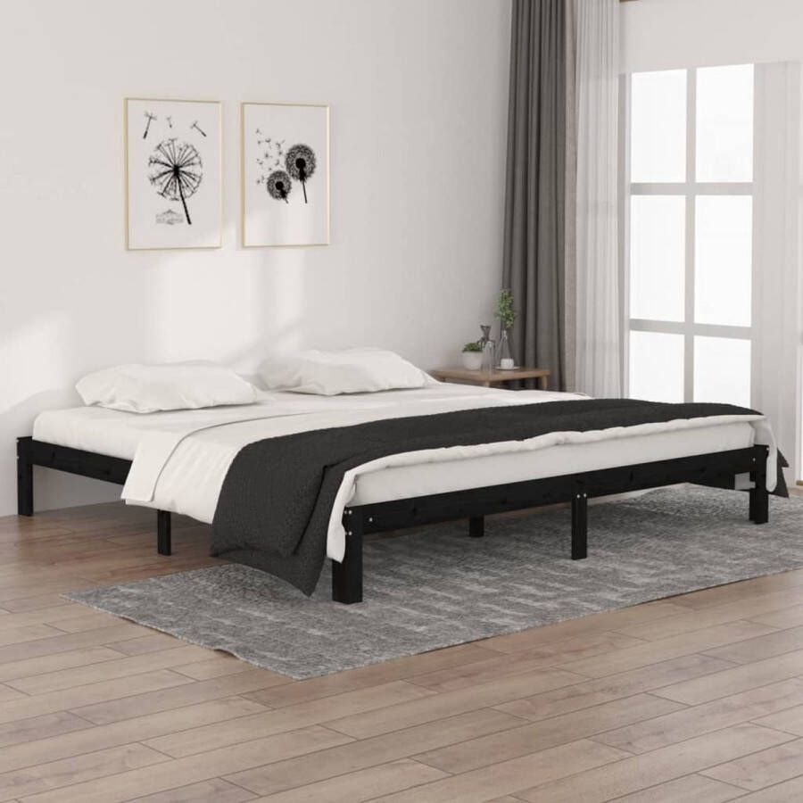 The Living Store Bedframe massief grenenhout zwart 200x200 cm Bedframe Bedframes Bed Bedbodem Ledikant Bed Frame Massief Houten Bedframe Slaapmeubel Tweepersoonsbed Bedden Bedbodems