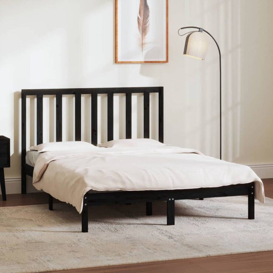 The Living Store Houten Bedframe Zwarte Massief Grenenhout 195.5 x 145.5 x 31 cm Geschikt voor 140 x 190 cm Matras