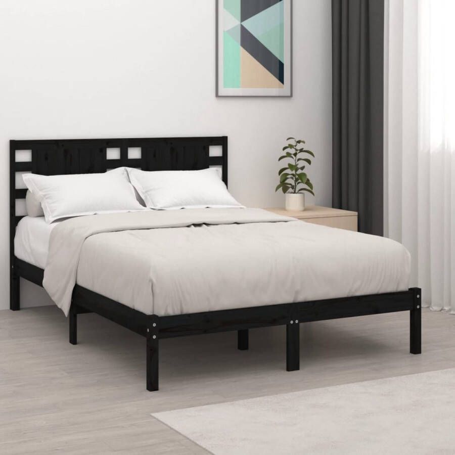 The Living Store Klassieke Houten Bedframe 205.5 x 206 x 100 cm Massief grenenhout Inclusief hoofdeinde Zwart Klassieke Houten Bed Frame Massief Grenenhout Bed Frame Zwart Tweepersoons Bed Frame Boxspring Bed Frame - Foto 2