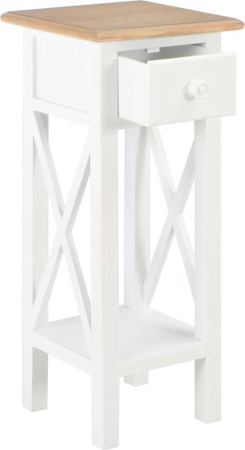 The Living Store Houten Bijzettafel 27 x 27 x 65.5 cm Kleur- Bruin en Wit Materiaal- MDF en Grenenhout Bijzettafel Houten Bijzetkast Salontafel Kastje Decoratief Item