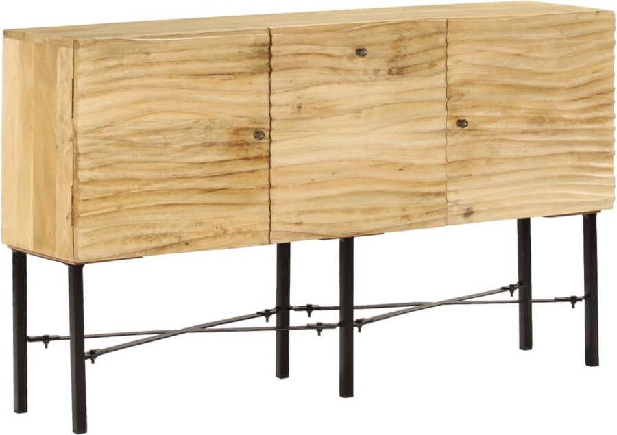 The Living Store Houten Dressoir Prachtig Gesneden Patronen Opbergkast Afmetingen- 118 x 30 x 70 cm Materiaal- Massief Mangohout en Staal