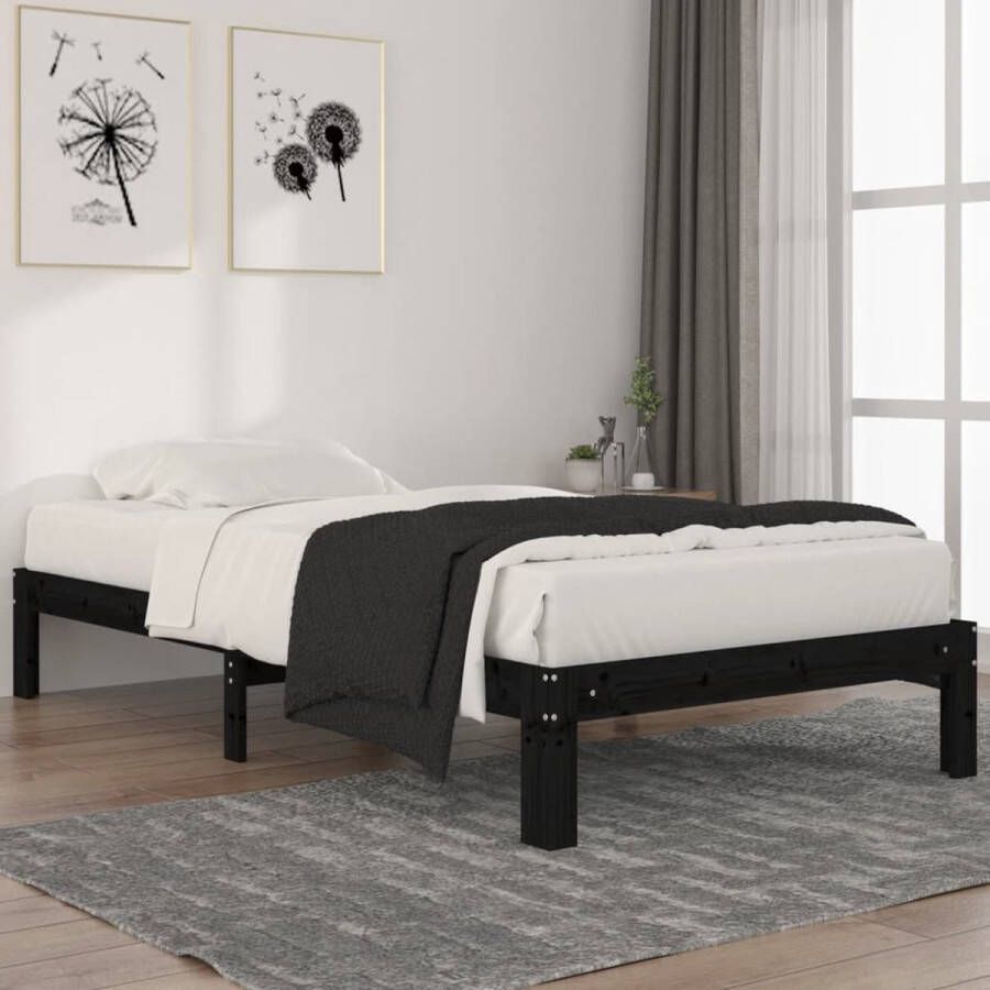 The Living Store Bedframe massief grenenhout zwart 100x200 cm Bedframe Bedframes Bed Bedbodem Ledikant Bed Frame Massief Houten Bedframe Slaapmeubel Eenpersoonsbed Bedden Bedbodems