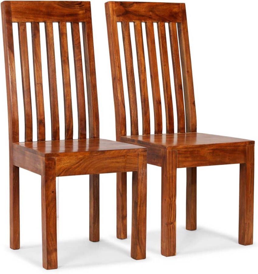 The Living Store Houten Eetkamerstoelen Set van 2 Bruin 43 x 43 x 104 cm Massief acaciahout Eetkamerstoel Houten Stoel Acacia Meubels Bruine Stoel Vintage Stoel - Foto 2