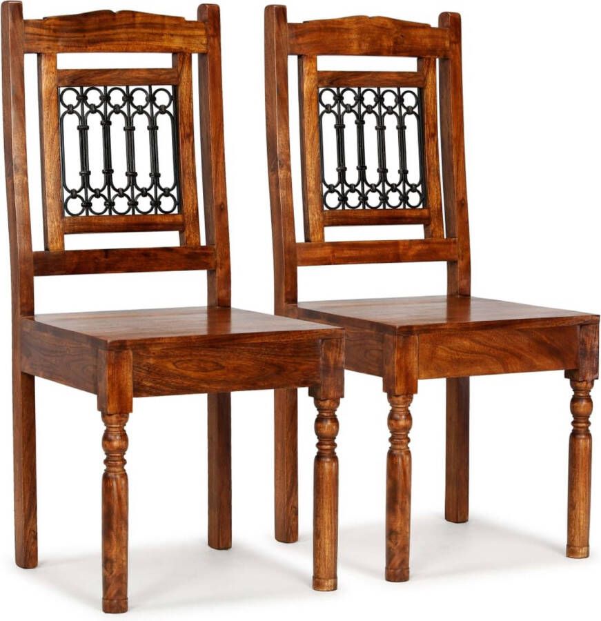 The Living Store Houten eetkamerstoelen Set van 2 Bruin Acaciahout 43x43x100 cm Eetkamerstoelen Acacia Meubels Bruine Stoelen Vintage Stoelen Design Stoelen - Foto 2