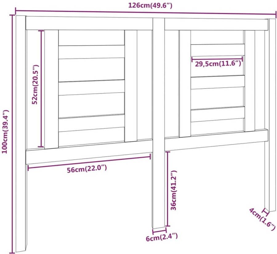 The Living Store Hoofdbord 126x4x100 cm massief grenenhout grijs Bedonderdeel