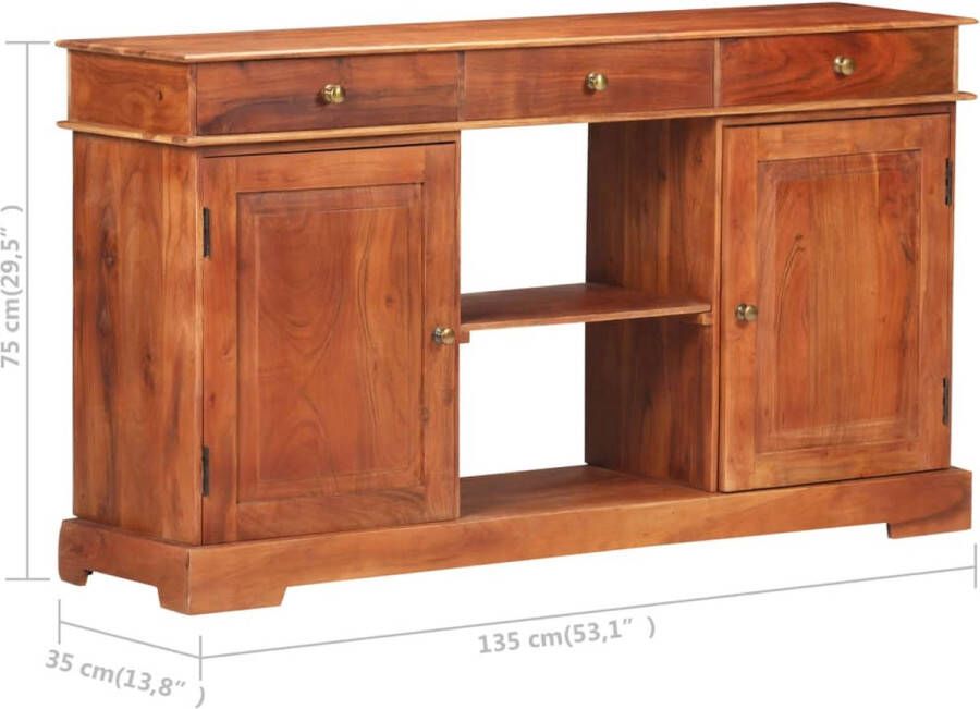 The Living Store Dressoir 135x35x75 cm massief acaciahout Houten Kast Dressoir Massief Hout Acacia Vintage - Foto 2