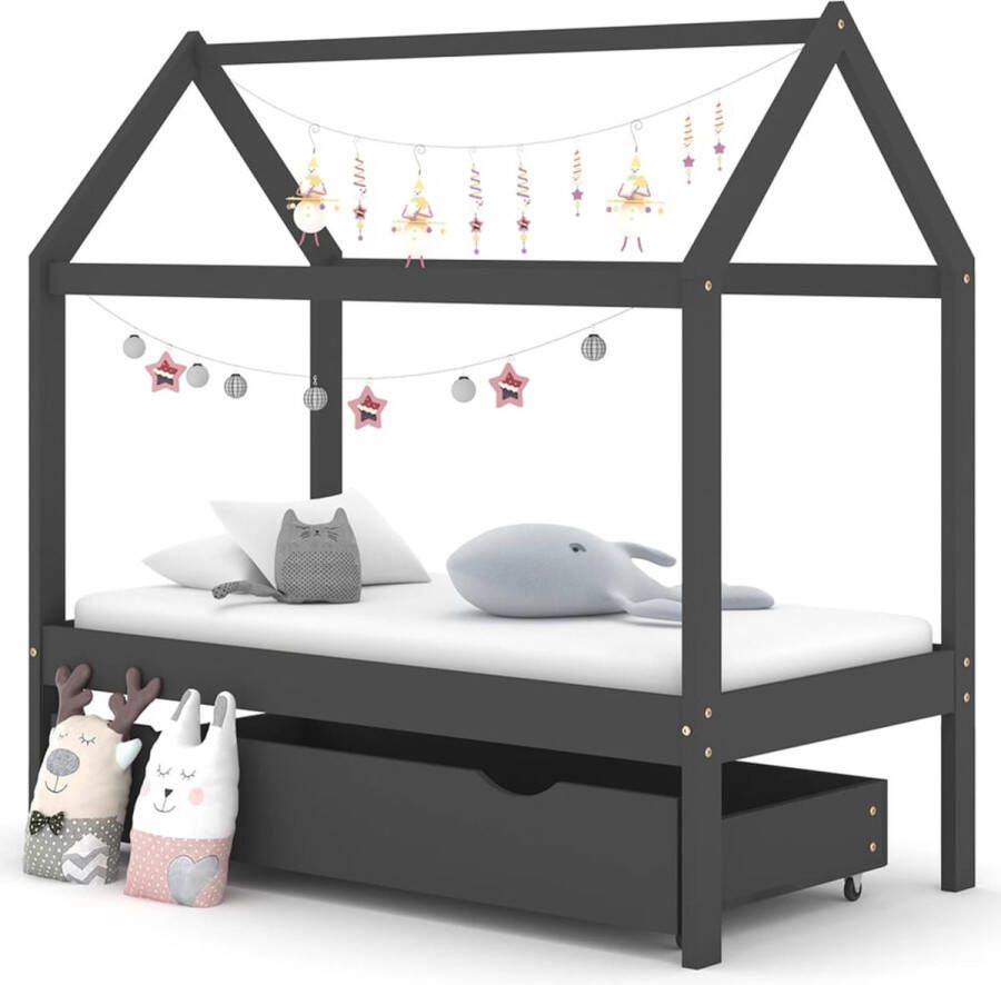 The Living Store Houten Kinderbedframe met Lade Donkergrijs 146 x 77 x 140 cm Massief Grenenhout Kinderbed Houten Bed Kids Bed Slaapkamers Kinderkamer - Foto 2