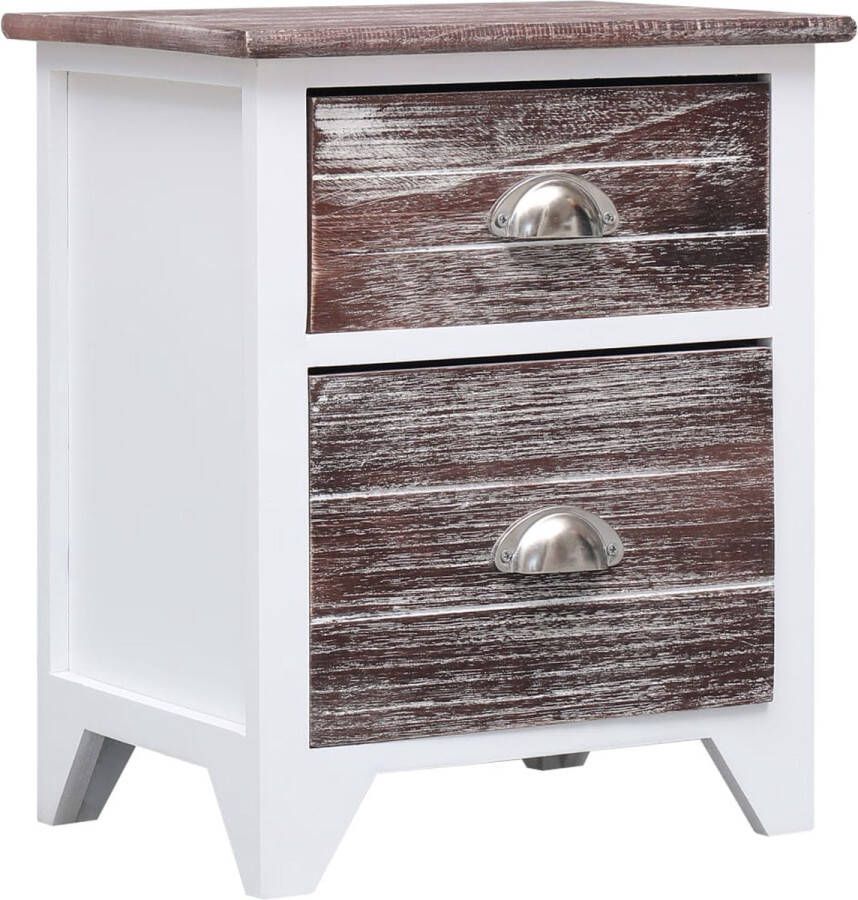 The Living Store Houten Nachtkastje 38x28x45 cm 2 lades Bruin Wit Multiplex Paulowniahout - Foto 2