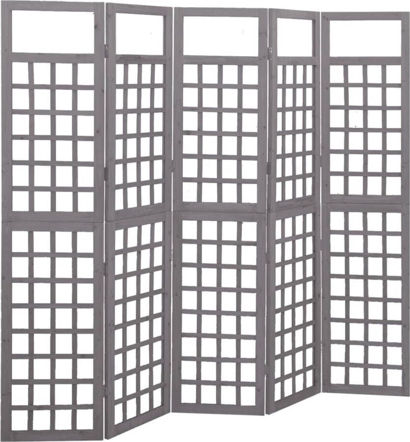 The Living Store Kamerscherm trellis met 5 panelen 201 5x180 cm vurenhout grijs Kamerscherm Wandafscheiding Plantenrek Trellis Vurenhout - Foto 2