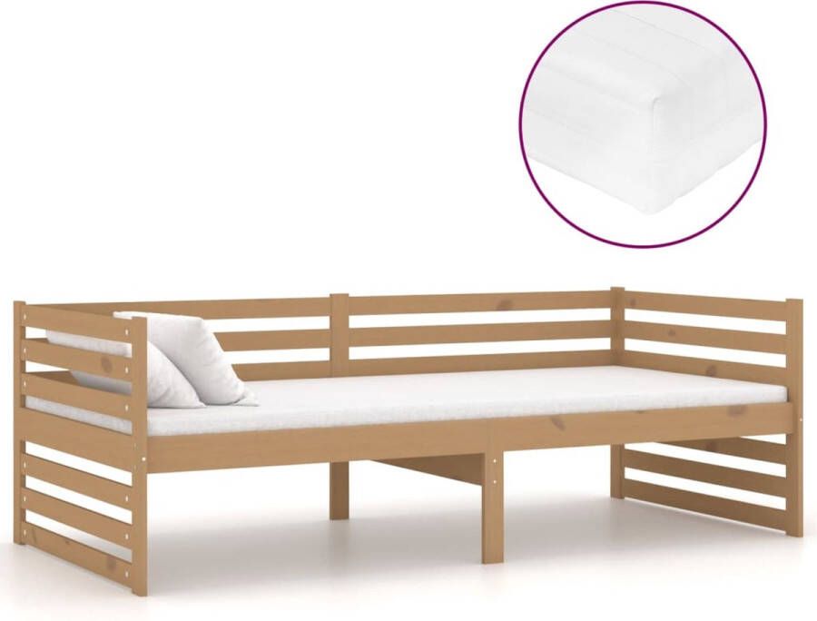 The Living Store Slaapbank met matras massief grenenhout honingbruin 90x200 cm Bedbank Bedbanken Bed Bank Bed Banken Slaapbank Slaapbanken Slaap Bank Slaap Banken Houten Bedbank Houten Bedbanken Houten Slaapbank