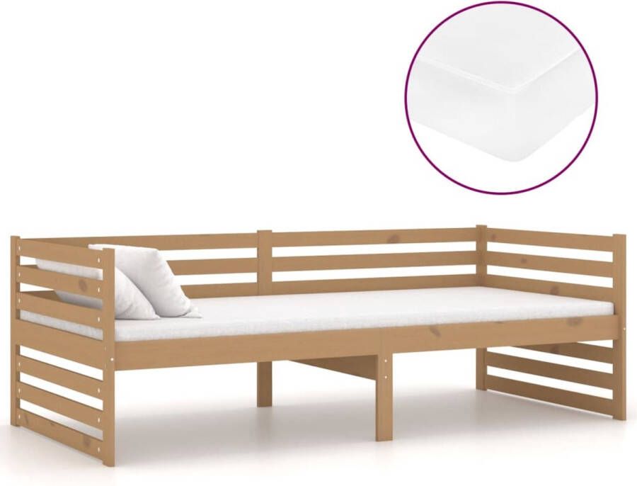 The Living Store Houten Slaapbank Massief grenenhout 203x98x68 cm Honingbruin Inclusief matras Multifunctioneel