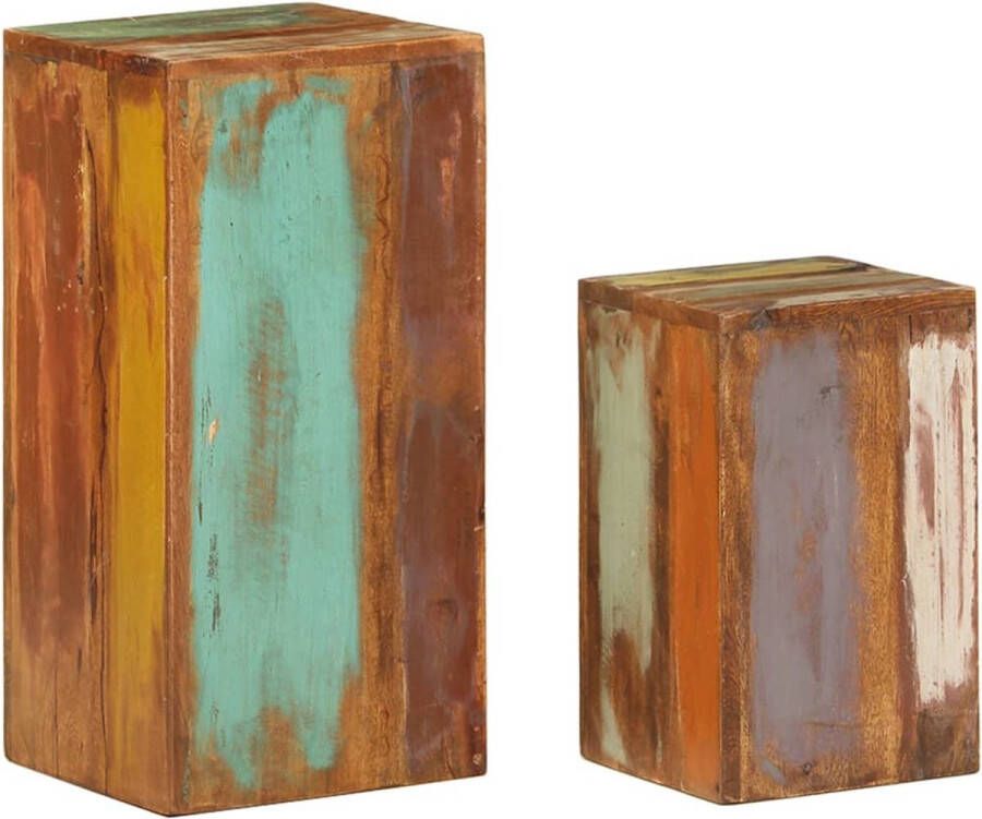The Living Store Houten Tafeltjes Set van 2 28x28x59 cm en 23x23x39 cm Handgemaakt van gerecycled hout - Foto 2