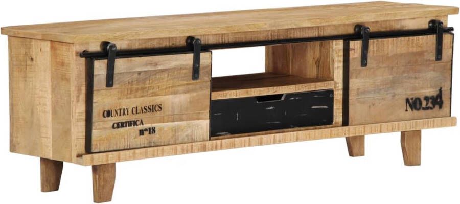 The Living Store Houten TV-kast Mangohout 120 x 30 x 40 cm Met deuren lade en vak - Foto 2