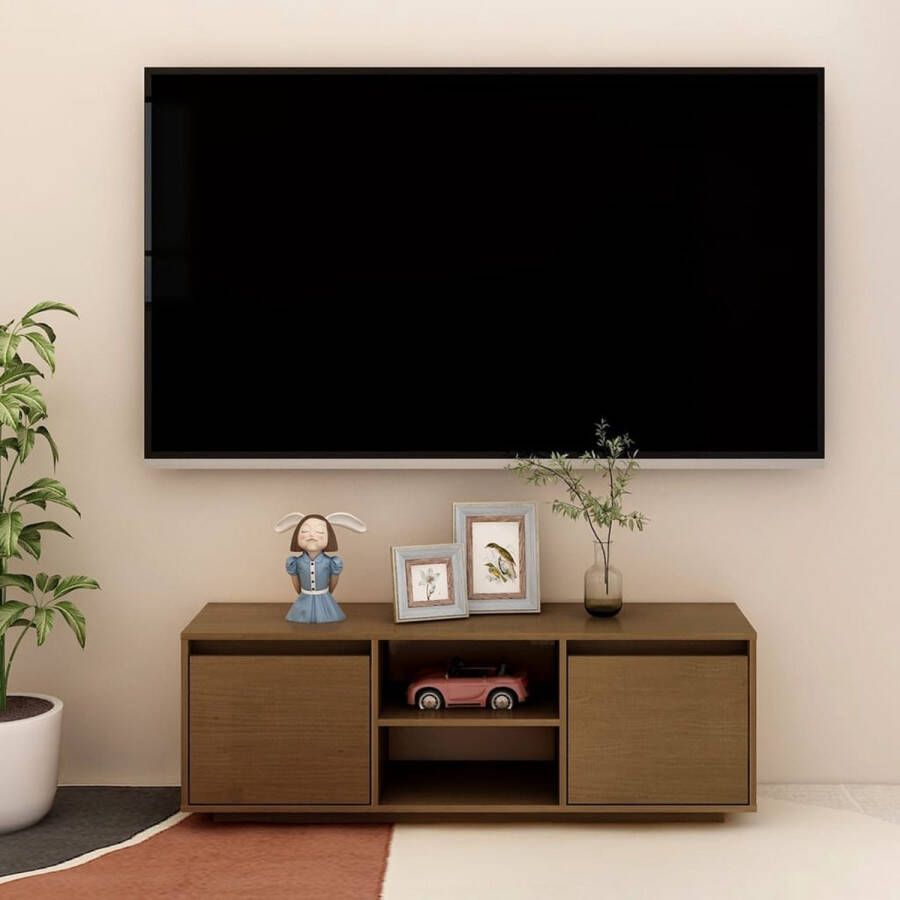 The Living Store TV-meubel Grenenhout 110x30x40 cm Hifi kast met lades en opbergschappen - Foto 2