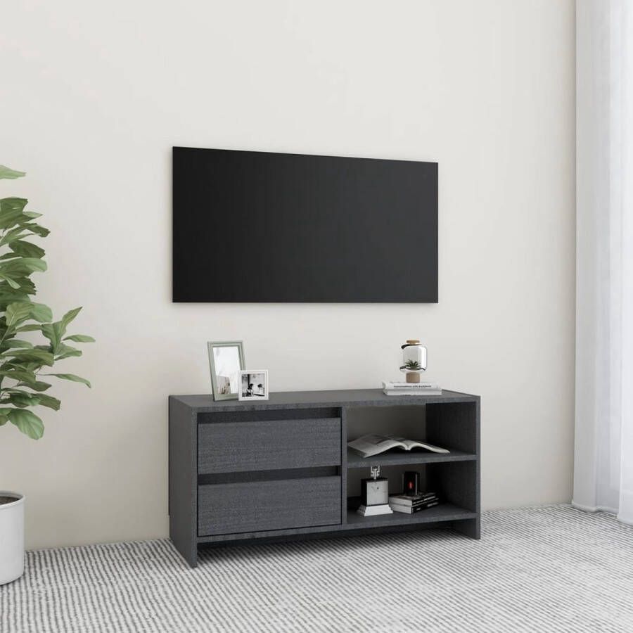 The Living Store Houten Tv-meubel Grenenhout 80 x 31 x 39 cm Grijs - Foto 2