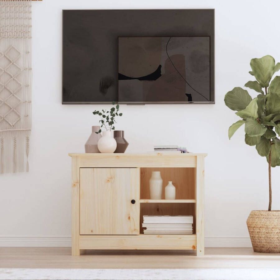 The Living Store houten tv-meubel massief grenenhout 70 x 36.5 x 52 cm voldoende opbergruimte - Foto 2